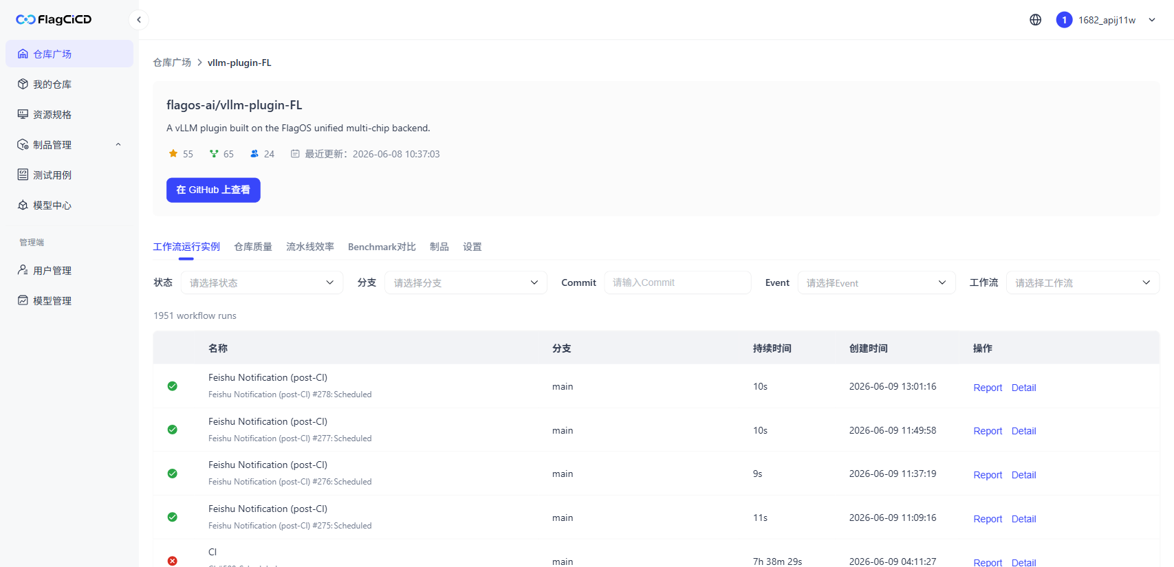 仓库详情 - 工作流运行实例